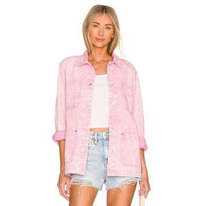 Blank NYC Pocket Jacket Pink Denim Button Front Strawberry Pop